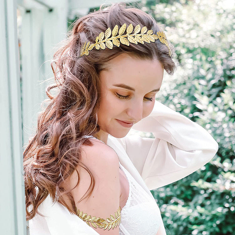 Wholesale European and American Bride Golden Leaf Leaf Headband